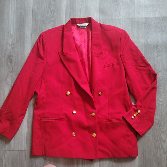 Vintage Austin Reed Red Wool Double-Breasted Blazer With Gold Buttons - Picture 2 of 8